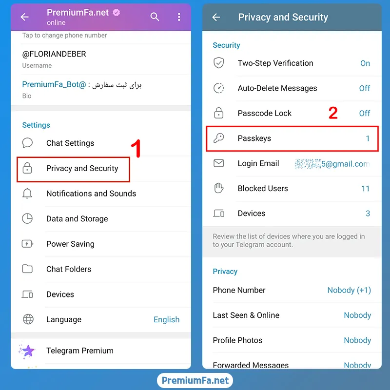 آموزش passkey تلگرام